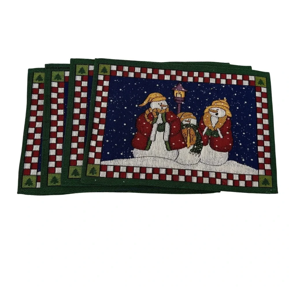 Vintage Snowman Family Tapestry Placemats Set of‎ 4 Christmas Holiday Decor